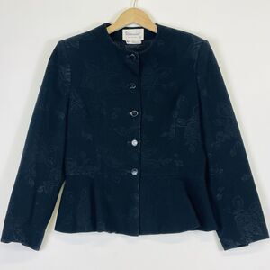 Handmacher Vintage Black Grey Rose Outline Ruffle Hem‎ Blazer Jacket Women's 10
